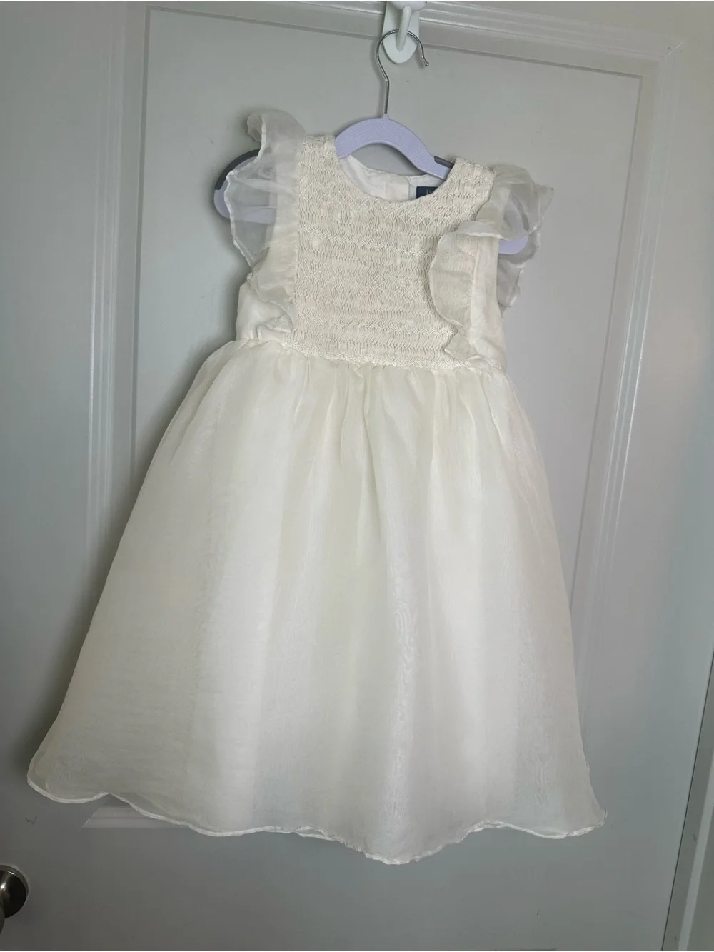 Polo Ralph Lauren Smocked Mulberry Silk Flutter Sleeve Cream Luxury Dress, 6X
